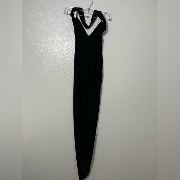 Norma Kamali Black Halter Ruched Asymmetrical Dress Bodycon Cocktail Evening - Picture 4 of 6